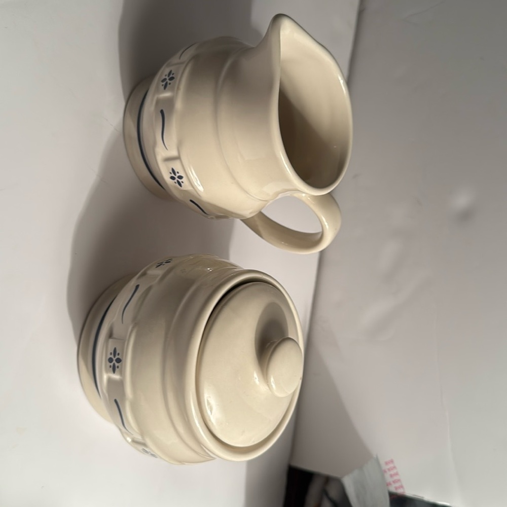 Longaberger Pottery Woven traditions cream and sugar